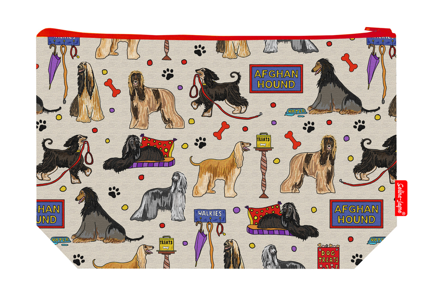 Premium Afghan Hound wash bag with vibrant HD print and washable lining