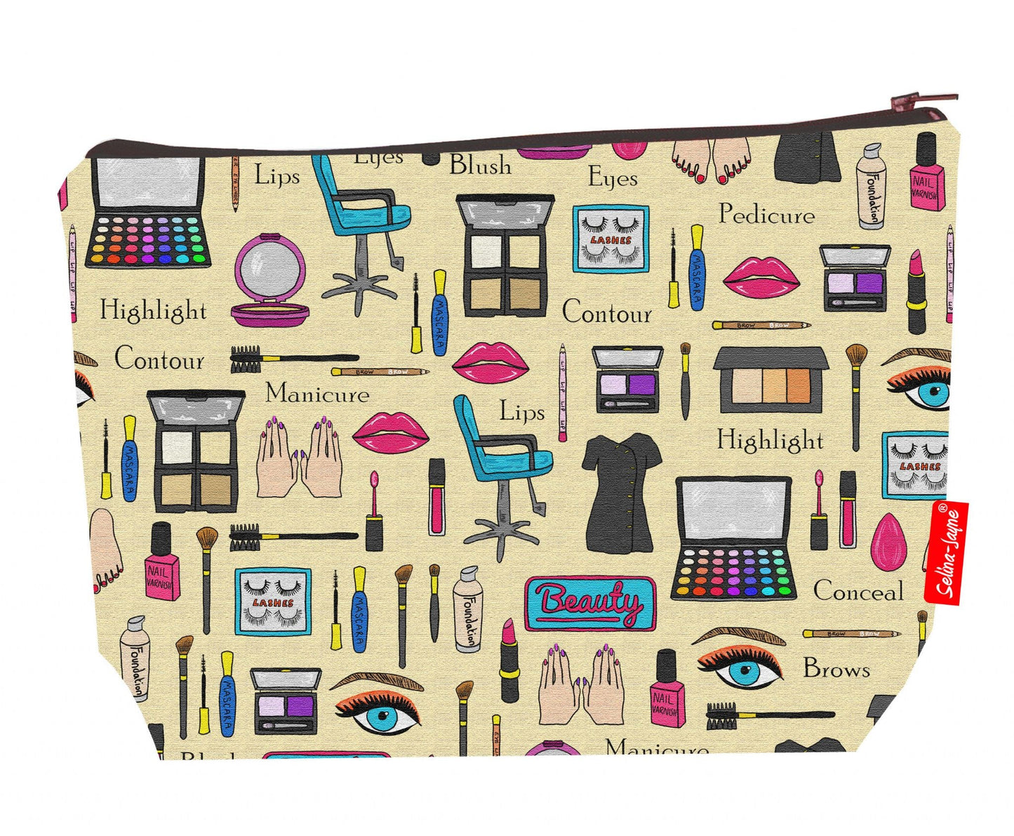 Premium beauty professional wash bag with vibrant beautician HD print and washable lining