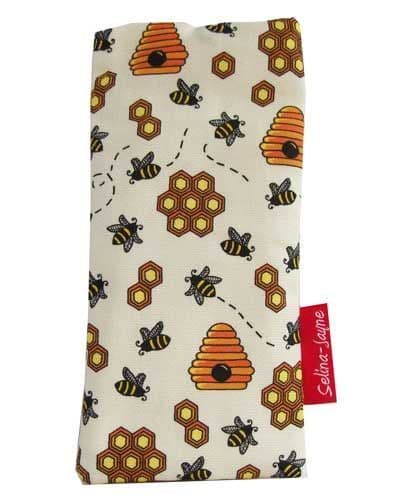 Premium bees soft glasses case — vibrant bee print, colour-coordinated fastener by Selina-Jayne