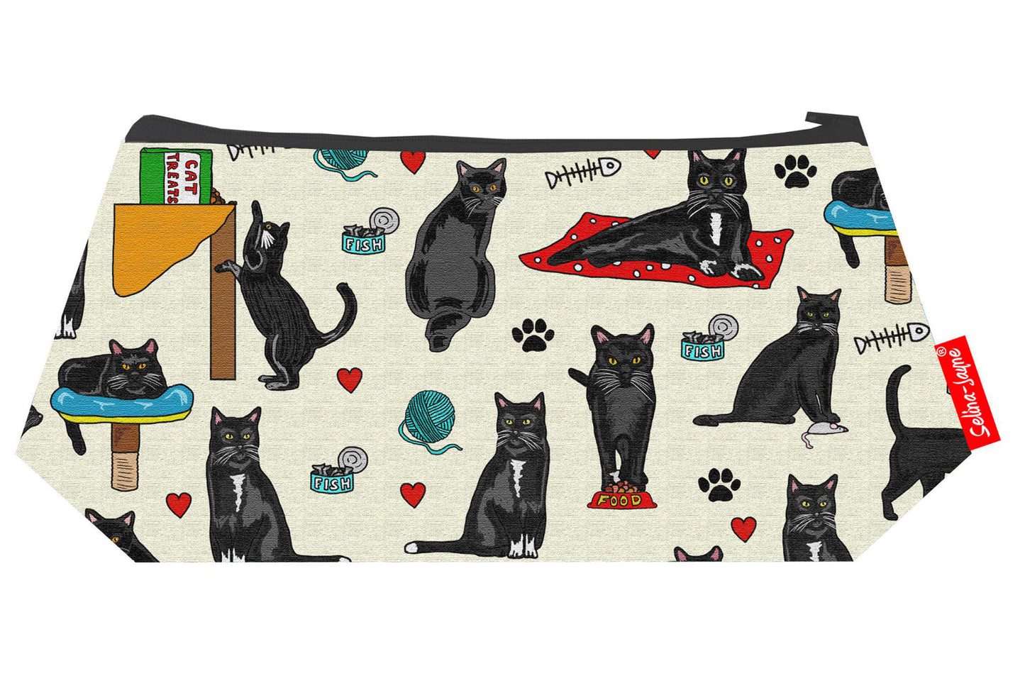 Black Cats makeup bag showing premium quality and wipe-clean lining