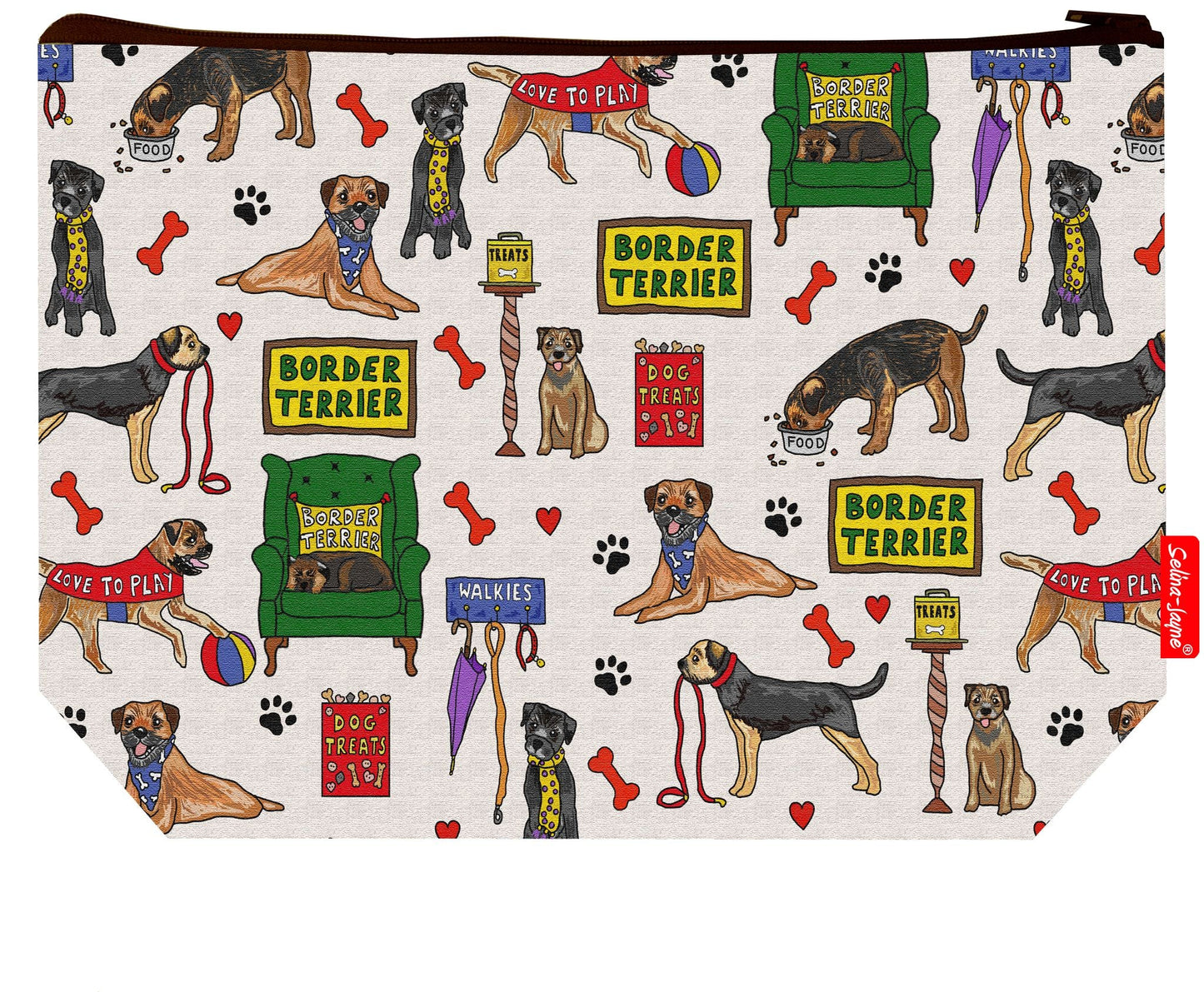 Premium Border Terrier-themed wash bag with durable polyester and washable lining, perfect dog lover gift