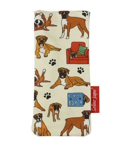 Premium Boxer Dog soft glasses case — vibrant print, colour-coordinated fastener by Selina-Jayne