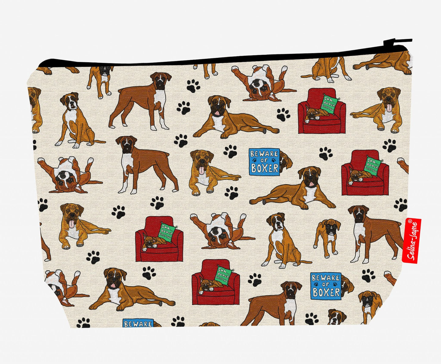 Premium Boxer Dog-themed wash bag with durable polyester and washable lining, perfect dog lover gift