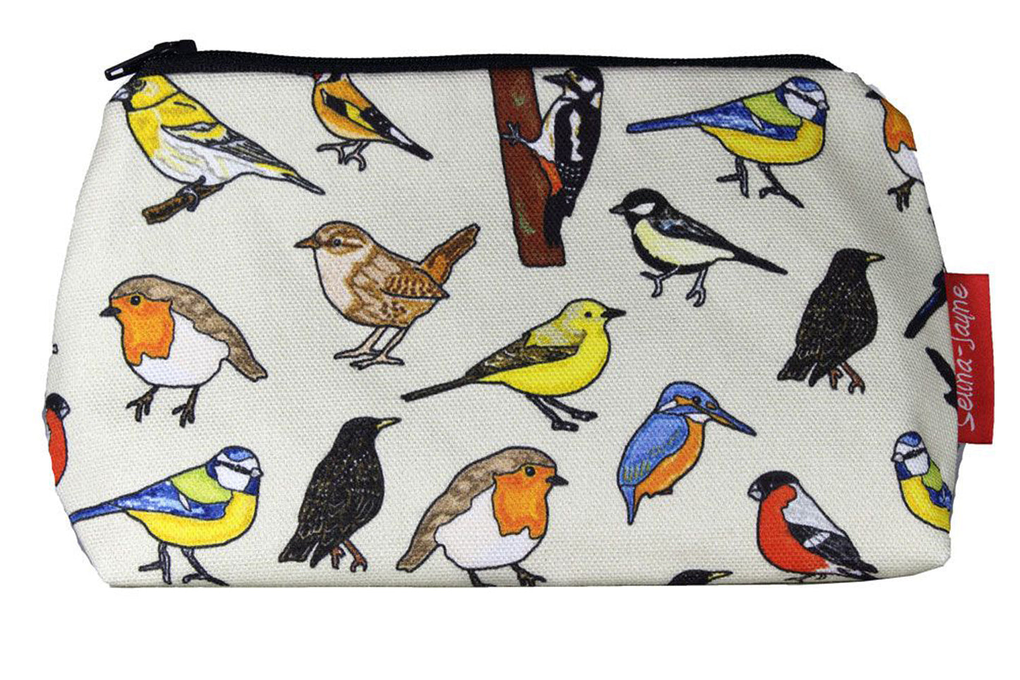 British Birds makeup bag showing premium quality polyester and wipe-clean lining detail