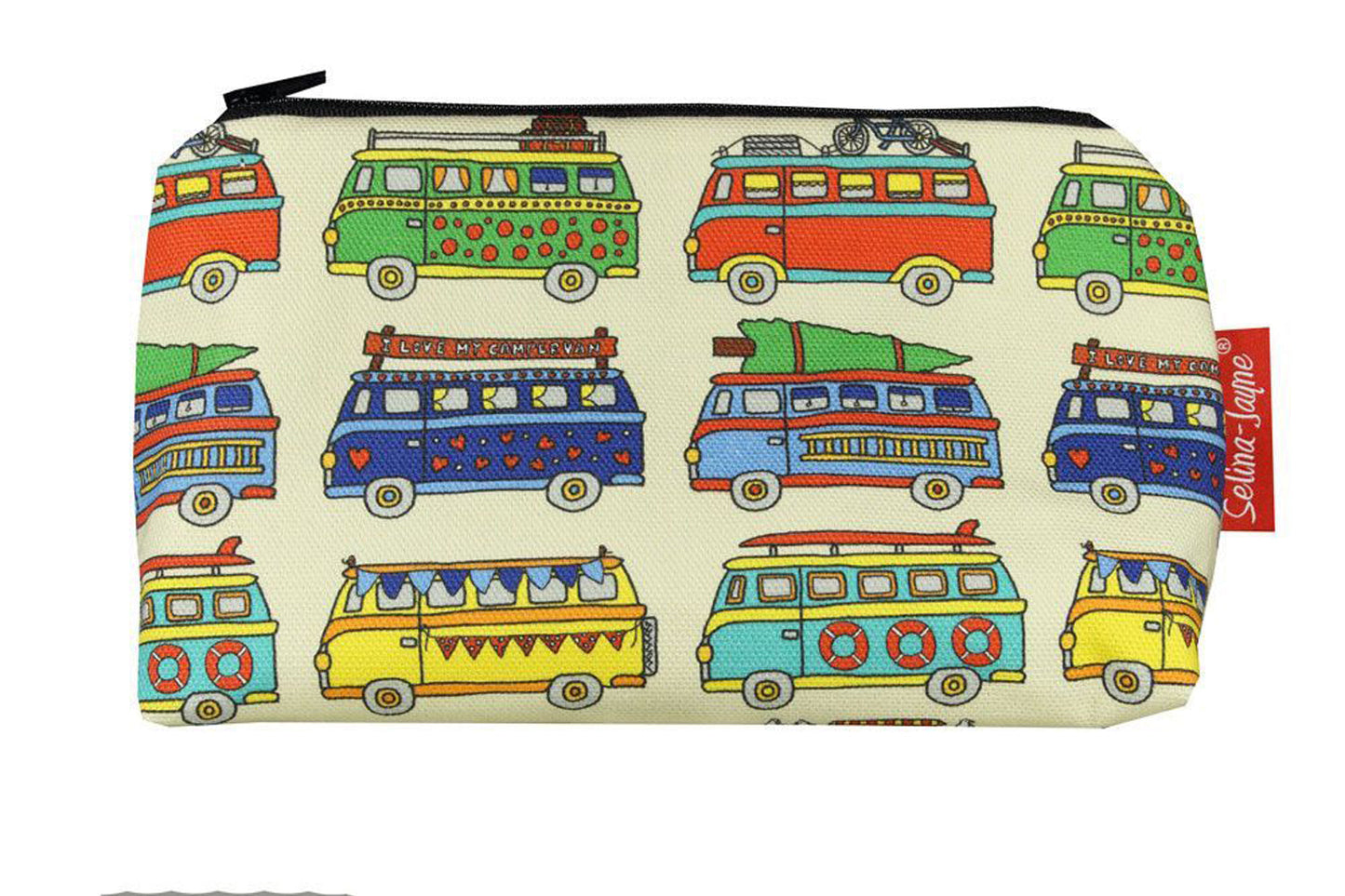 Premium Campervan makeup bag showing HD print quality and compact 17.5cm design, perfect gift for travel lovers and campervan enthusiasts