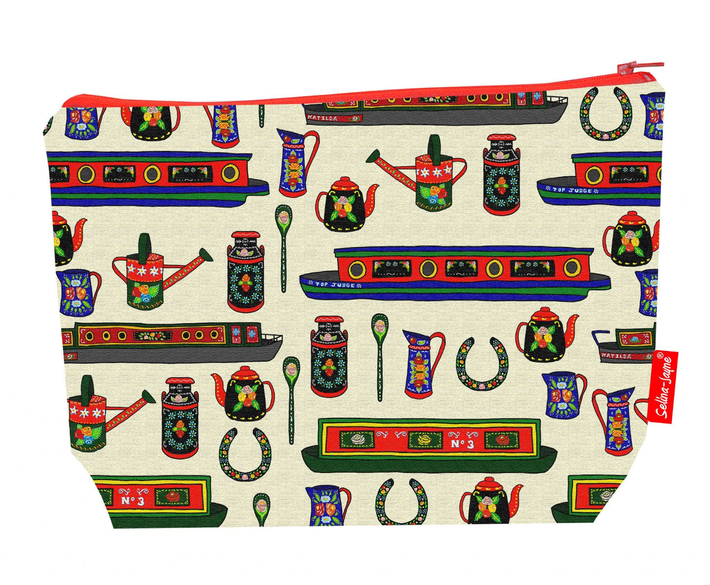 Premium Canal Boats wash bag with durable polyester and colour-coordinated zip, 29cm practical size