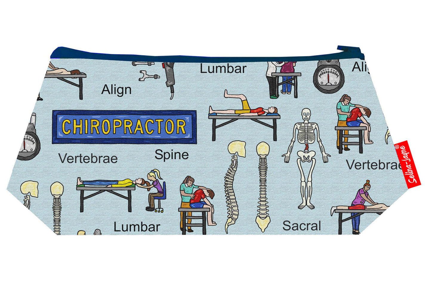 Premium Chiropractor makeup bag showing HD print quality and compact 17.5cm design, perfect gift for chiropractors and spinal health specialists