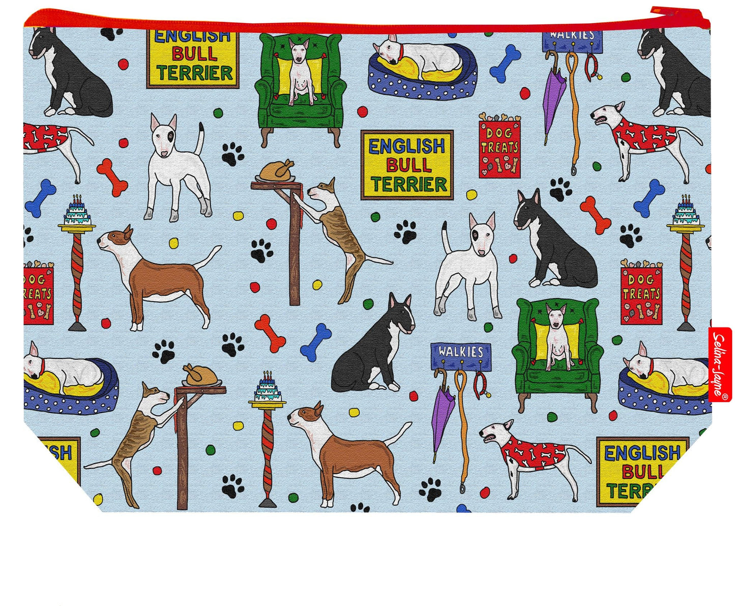 Premium English Bull Terrier wash bag with practical 29cm size and vibrant HD print
