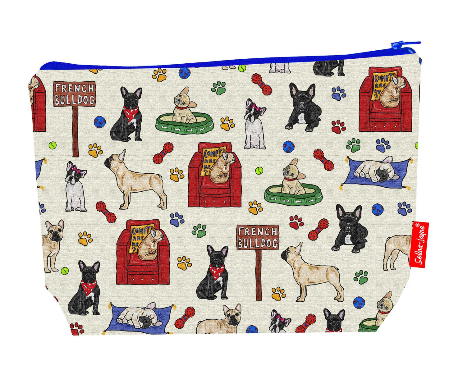 Premium French Bulldog wash bag with practical 29cm size and vibrant HD print
