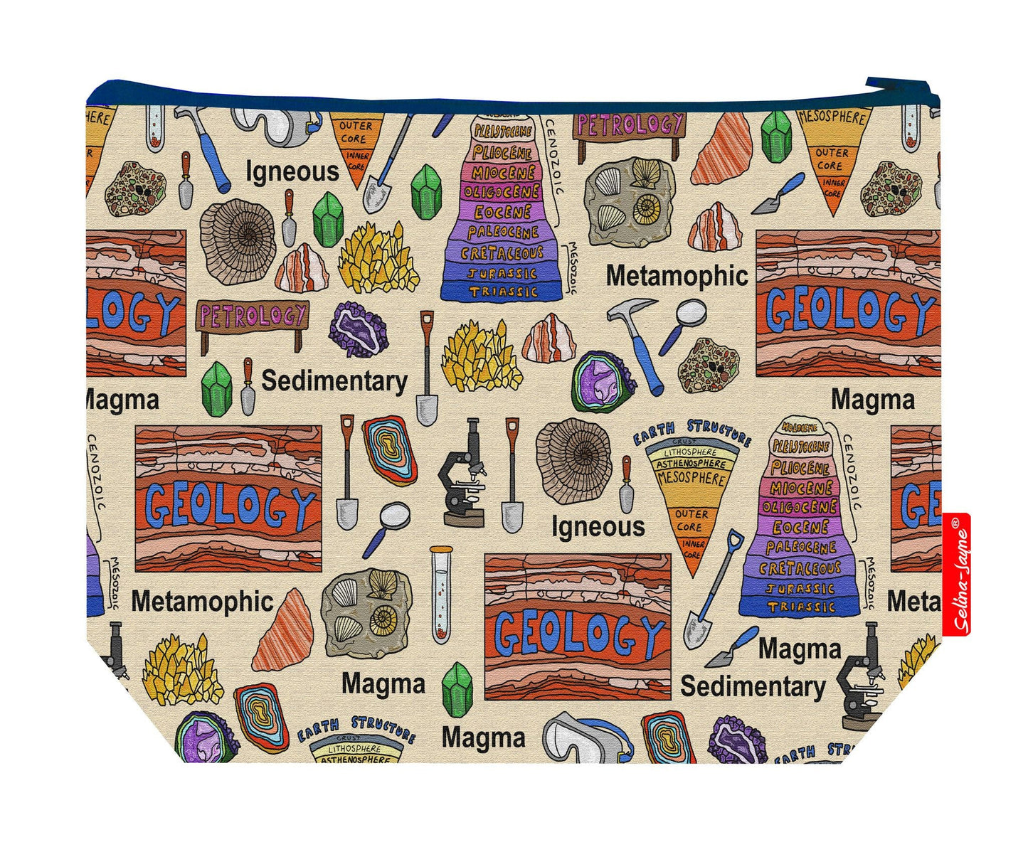 Premium geology wash bag with practical 29cm size and vibrant HD print