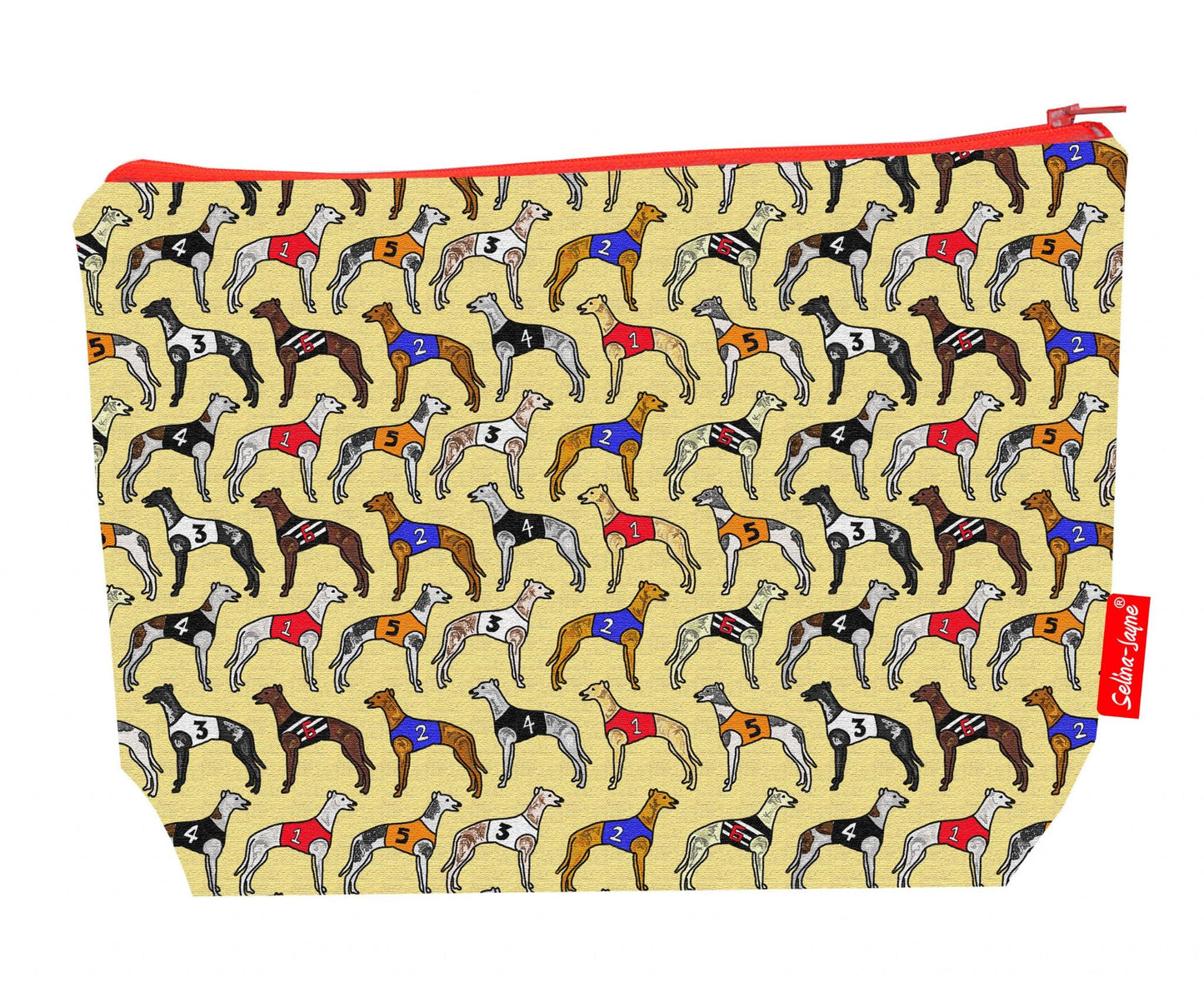 Premium greyhounds wash bag with practical 29cm size and vibrant HD print