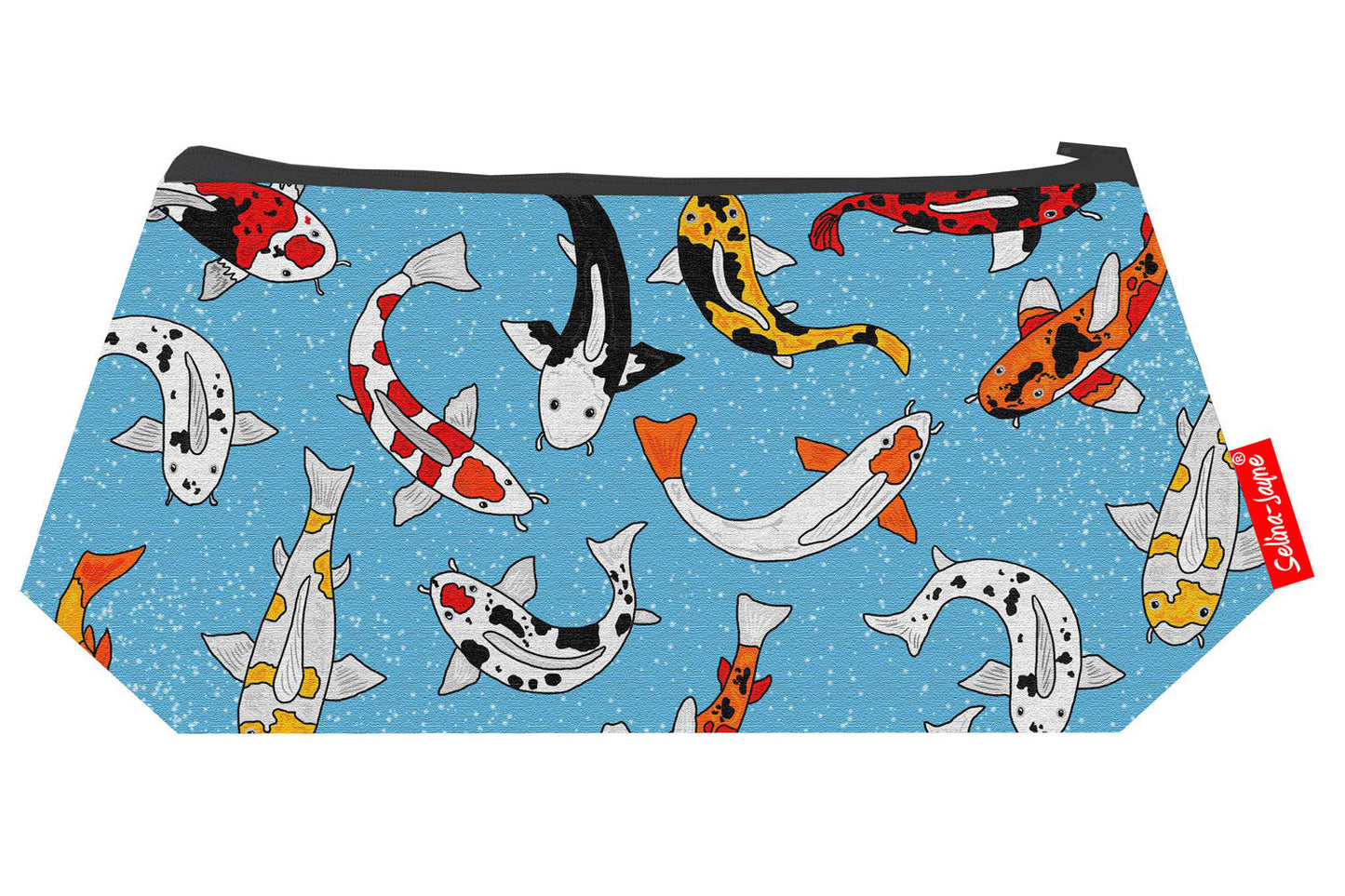 Premium Koi Carp makeup bag featuring wipe-clean lining and colourfast HD print, perfect fish lover gift