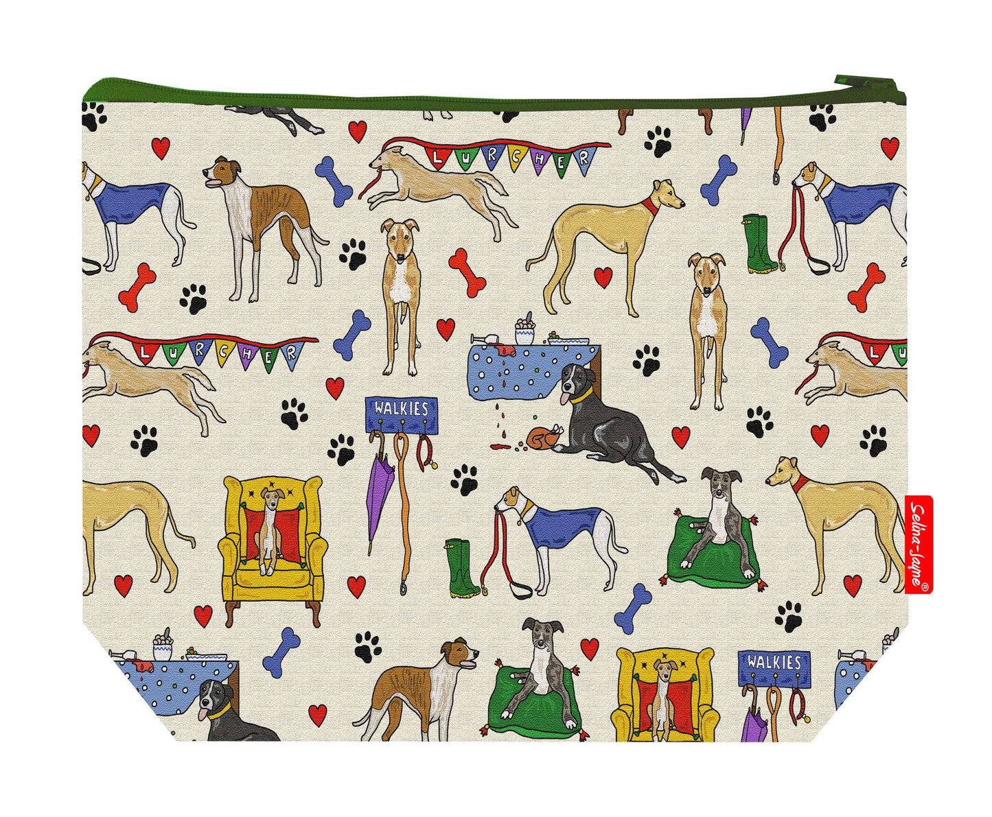 Premium 29cm dog lover wash bag perfect for Lurcher enthusiasts