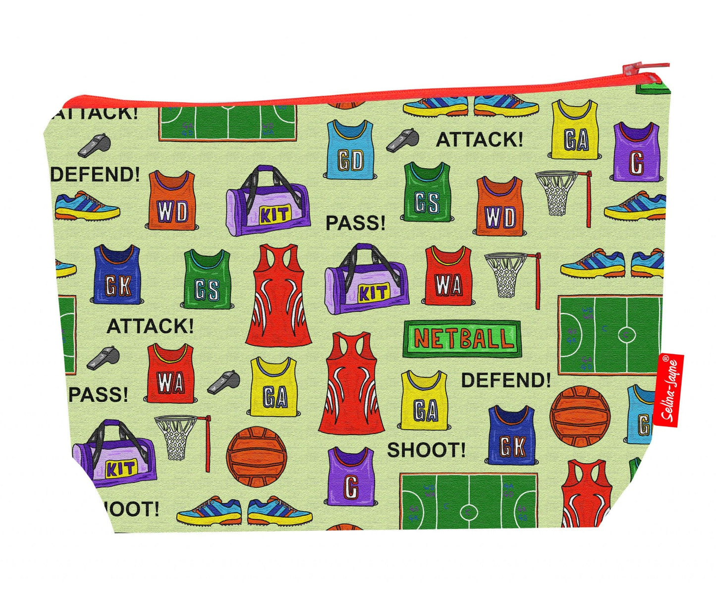 Premium 29cm netball wash bag with vibrant HD print and practical storage space