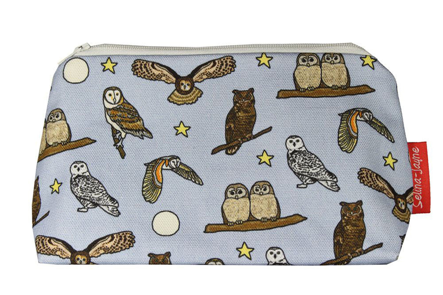 Owls cosmetic bag by Selina-Jayne featuring vibrant owl graphics, colour-coordinated zipper, and compact 17.5cm design