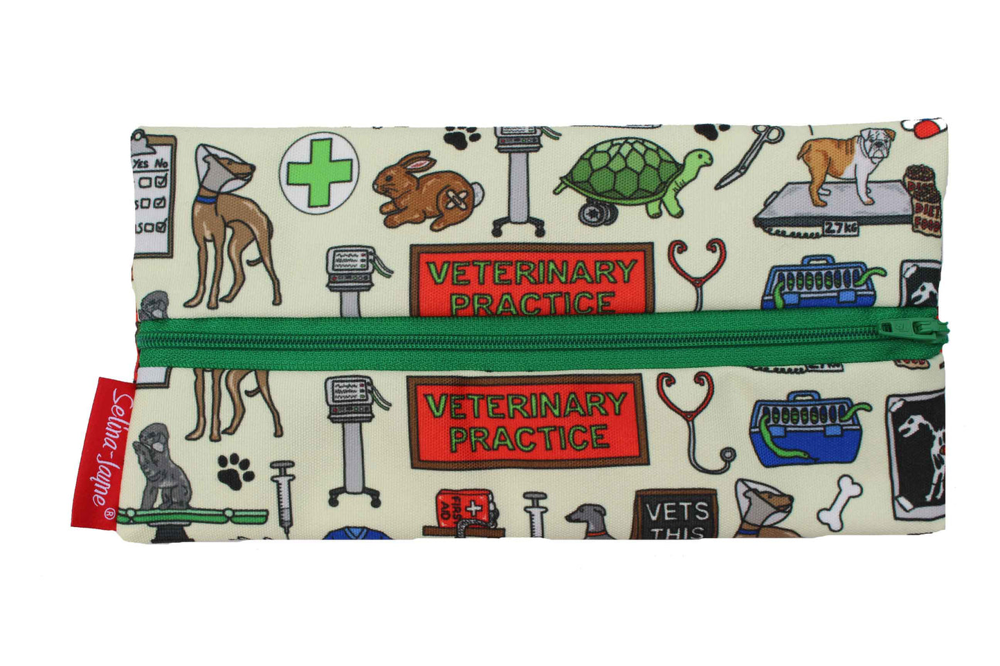 Pencil Case with veterinary-themed design on a white background