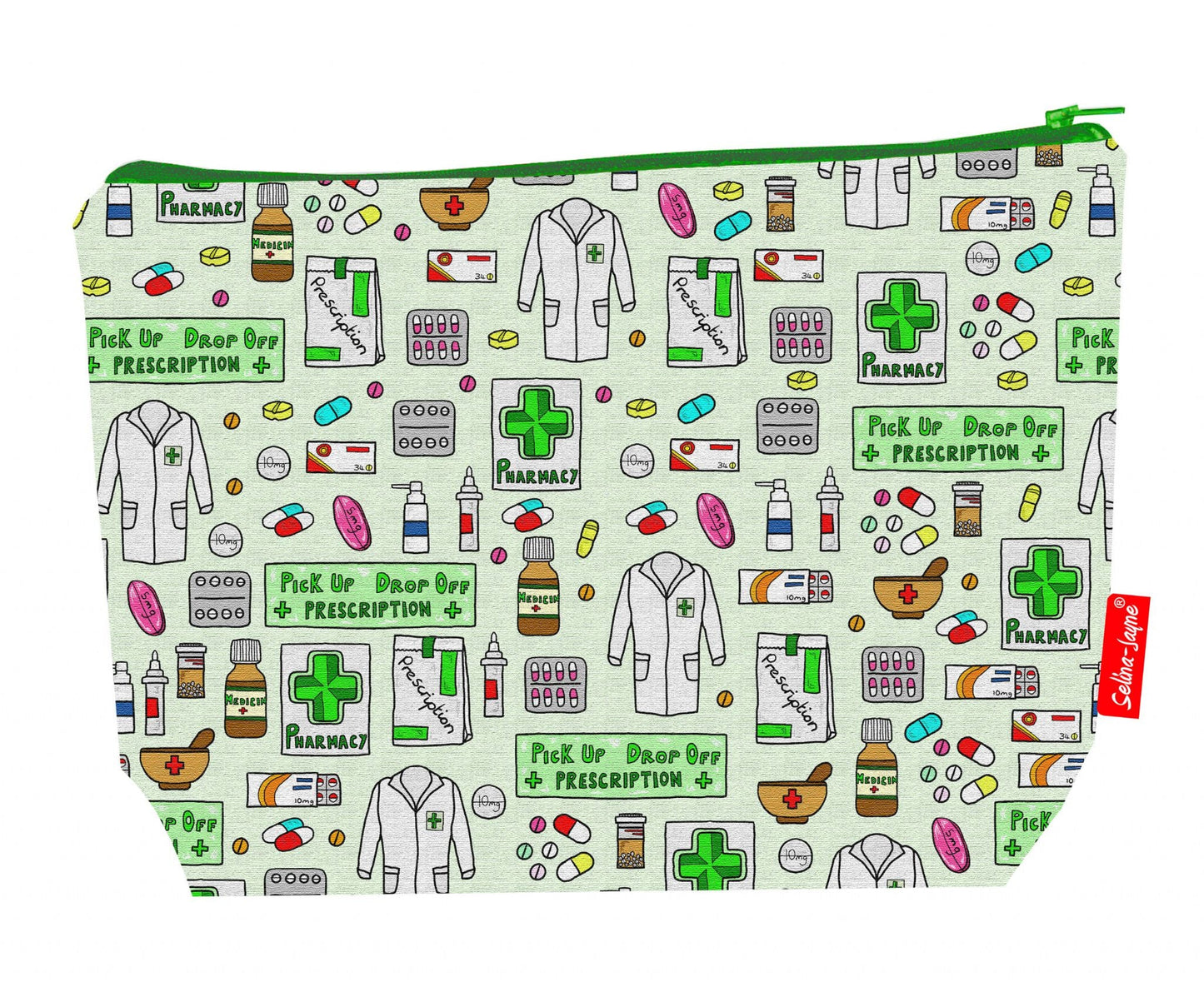 Premium 29cm pharmacist wash bag with vibrant pharmaceutical print and practical storage space