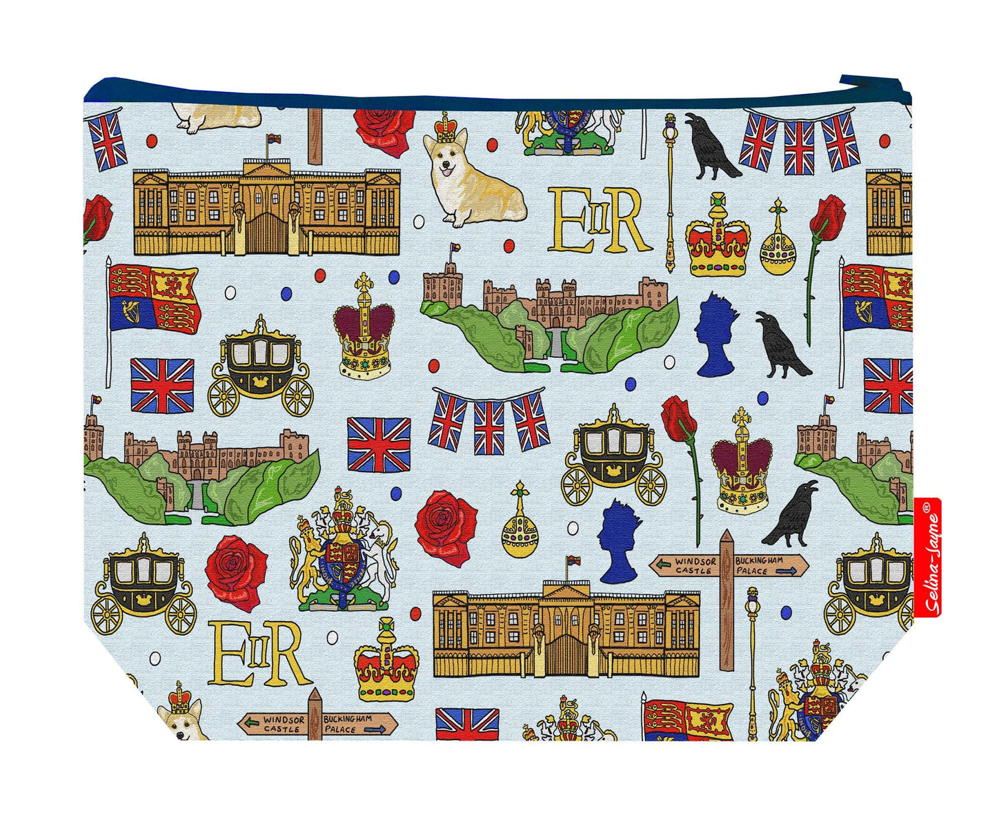 Premium British monarchy wash bag featuring royal family design - practical 29cm travel size