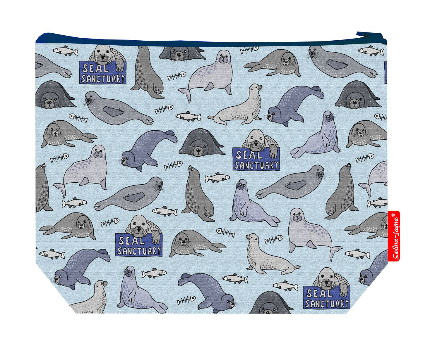 Premium marine animal wash bag featuring seals design - practical 29cm travel size