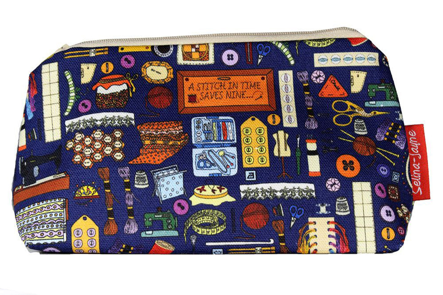Sewing cosmetic bag by Selina-Jayne featuring vibrant seamstress design with HD print on durable polyester fabric