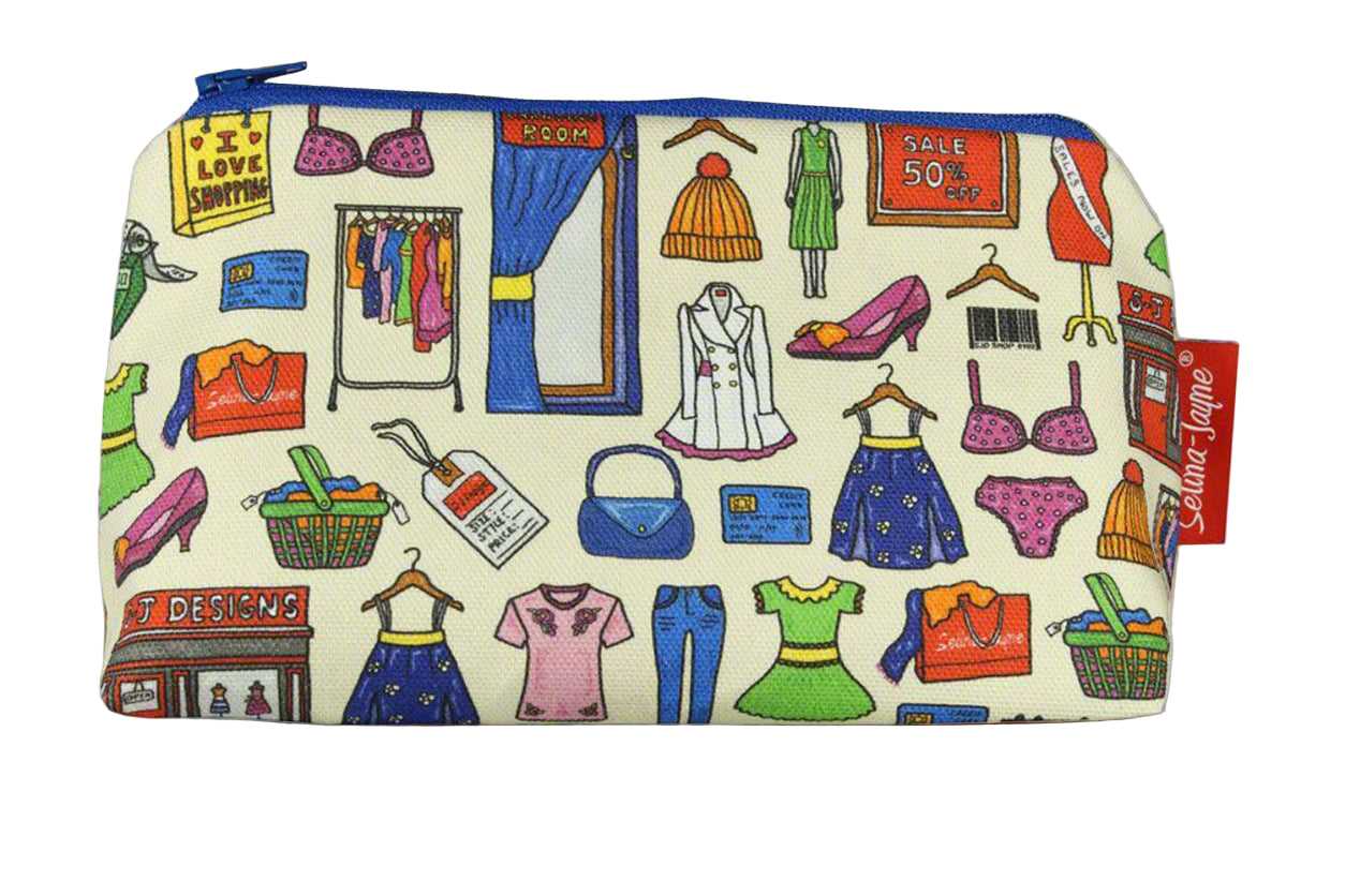Shopaholic cosmetic bag by Selina-Jayne featuring vibrant shopping lover design with HD print on durable polyester fabric