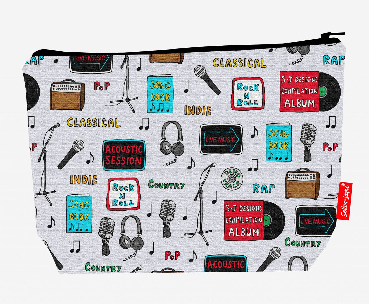 Premium 29cm music lover wash bag with washable lining and durable polyester construction