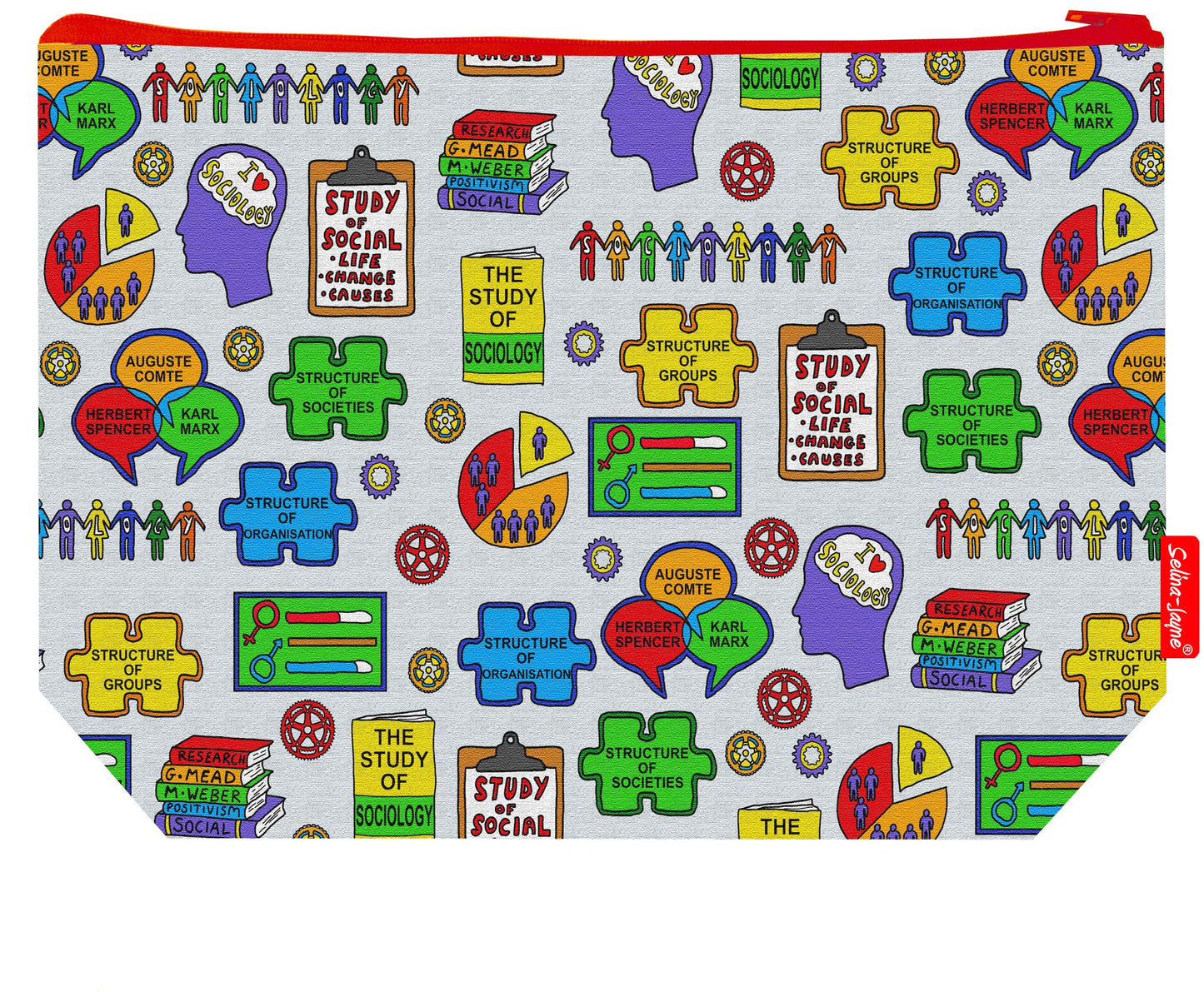 Practical 29cm academic themed wash bag with easy-care washable lining