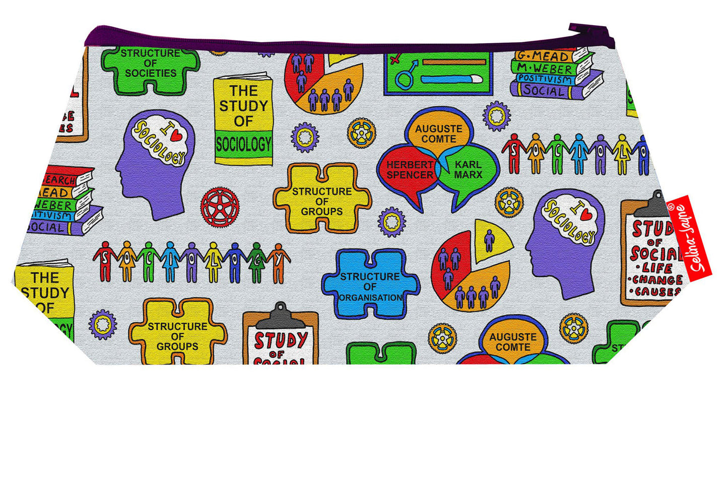 Sociology cosmetic bag by Selina-Jayne featuring vibrant sociologist design with HD print on durable polyester fabric