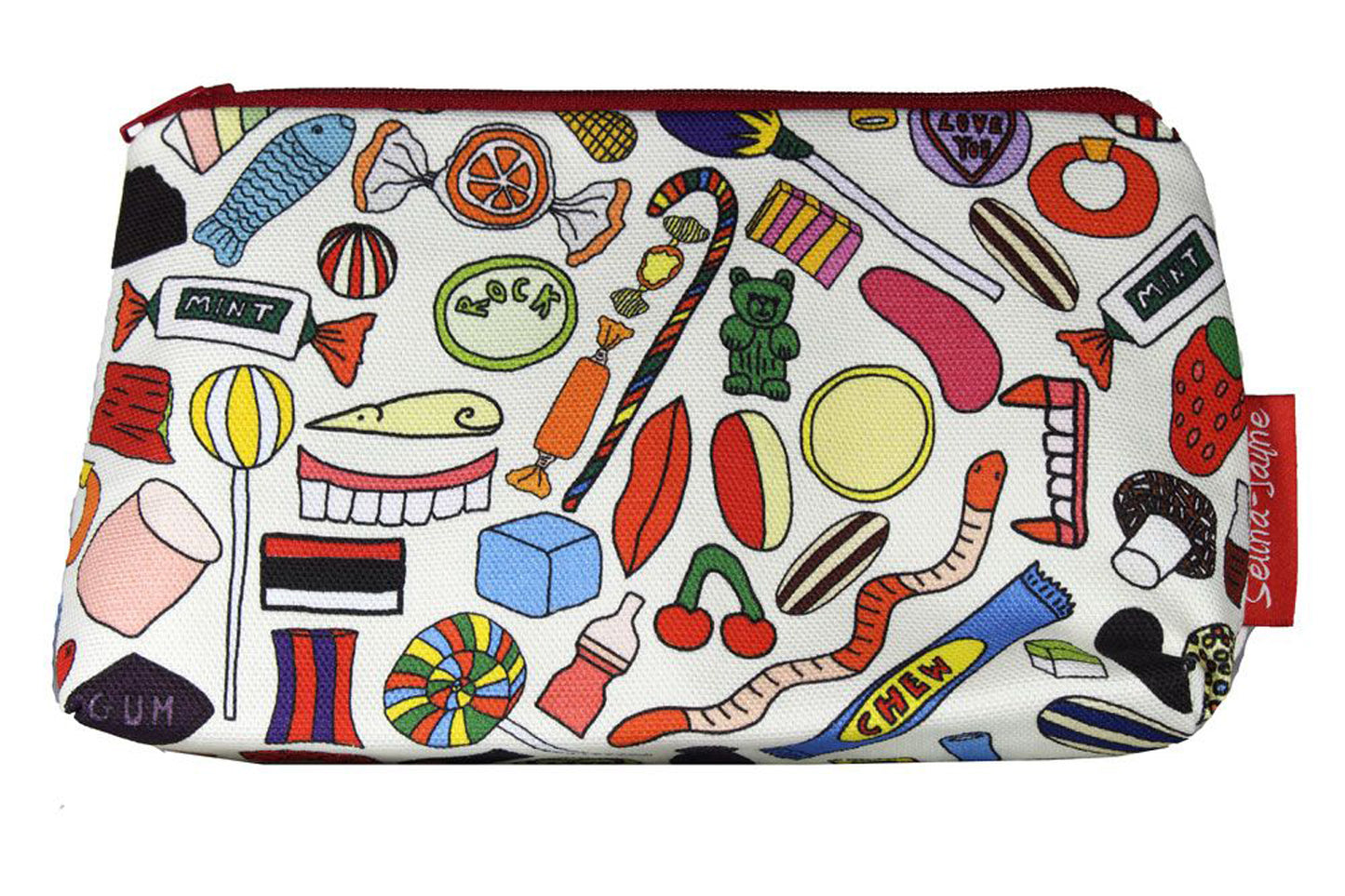 Sweet Tooth cosmetic bag by Selina-Jayne featuring colorful candy confectionery design with vibrant HD print on premium polyester fabric