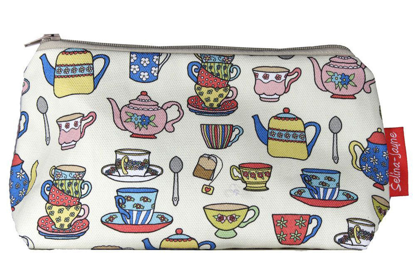 Teacups cosmetic bag by Selina-Jayne featuring vintage tea china design with vibrant HD print on premium polyester fabric