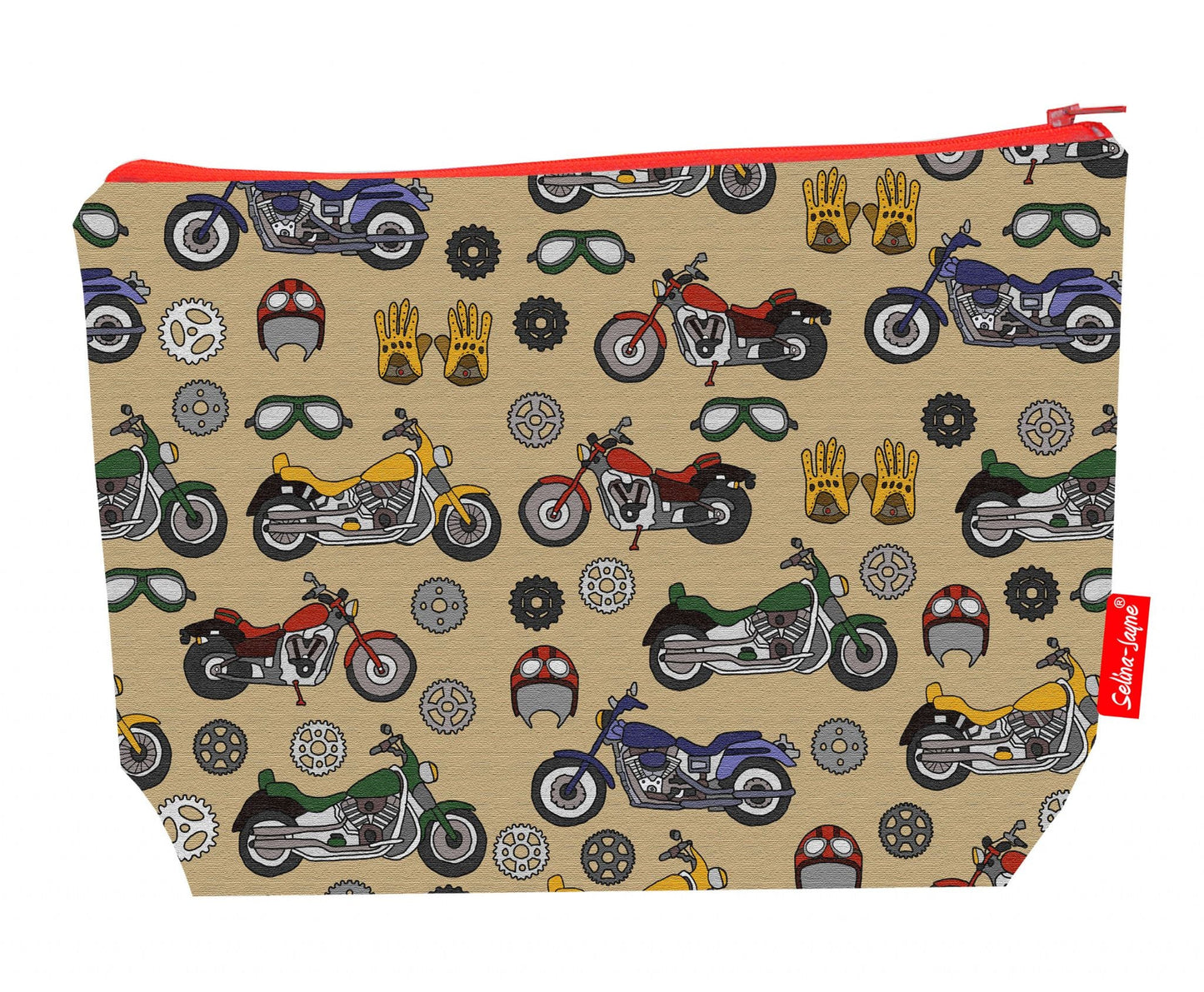 Premium motorcycle wash bag with vibrant HD vintage bike design, perfect for travel and everyday use
