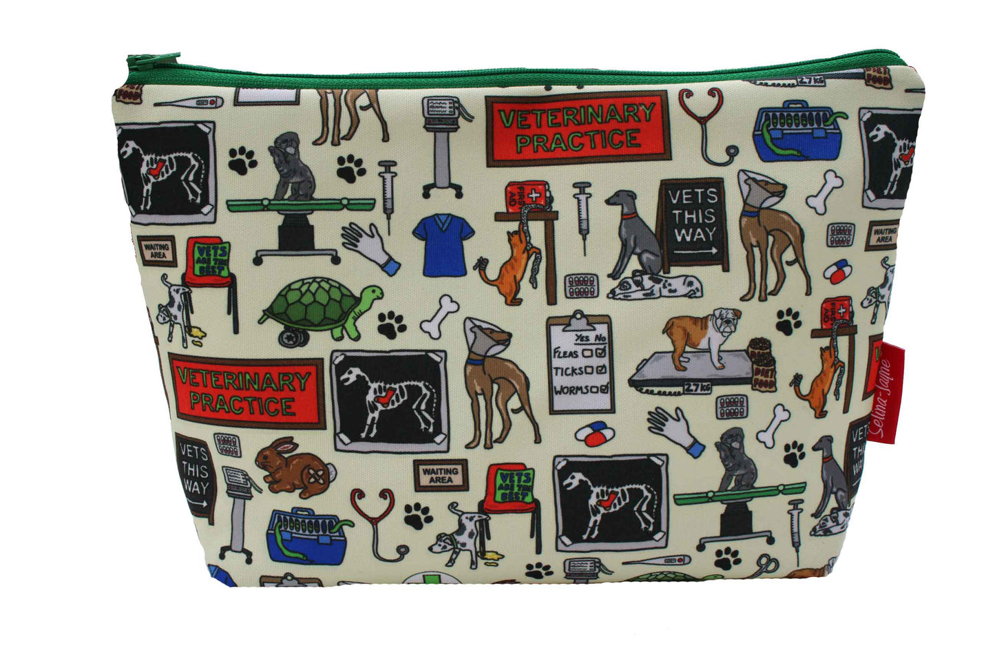 Toiletry Bag with veterinary-themed design on a white background