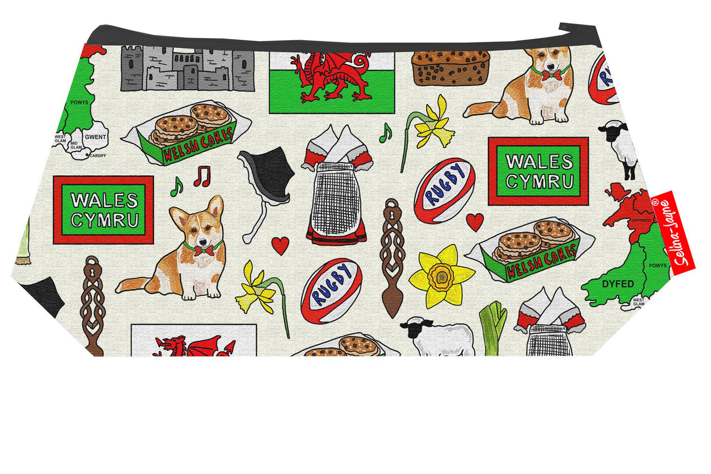 Wales cosmetic bag by Selina-Jayne featuring Welsh Cymru design on premium polyester with wipe-clean lining