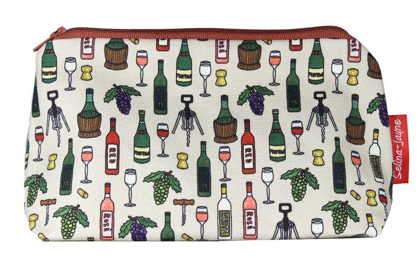 Wine cosmetic bag by Selina-Jayne featuring wine lover design on premium polyester with wipe-clean lining