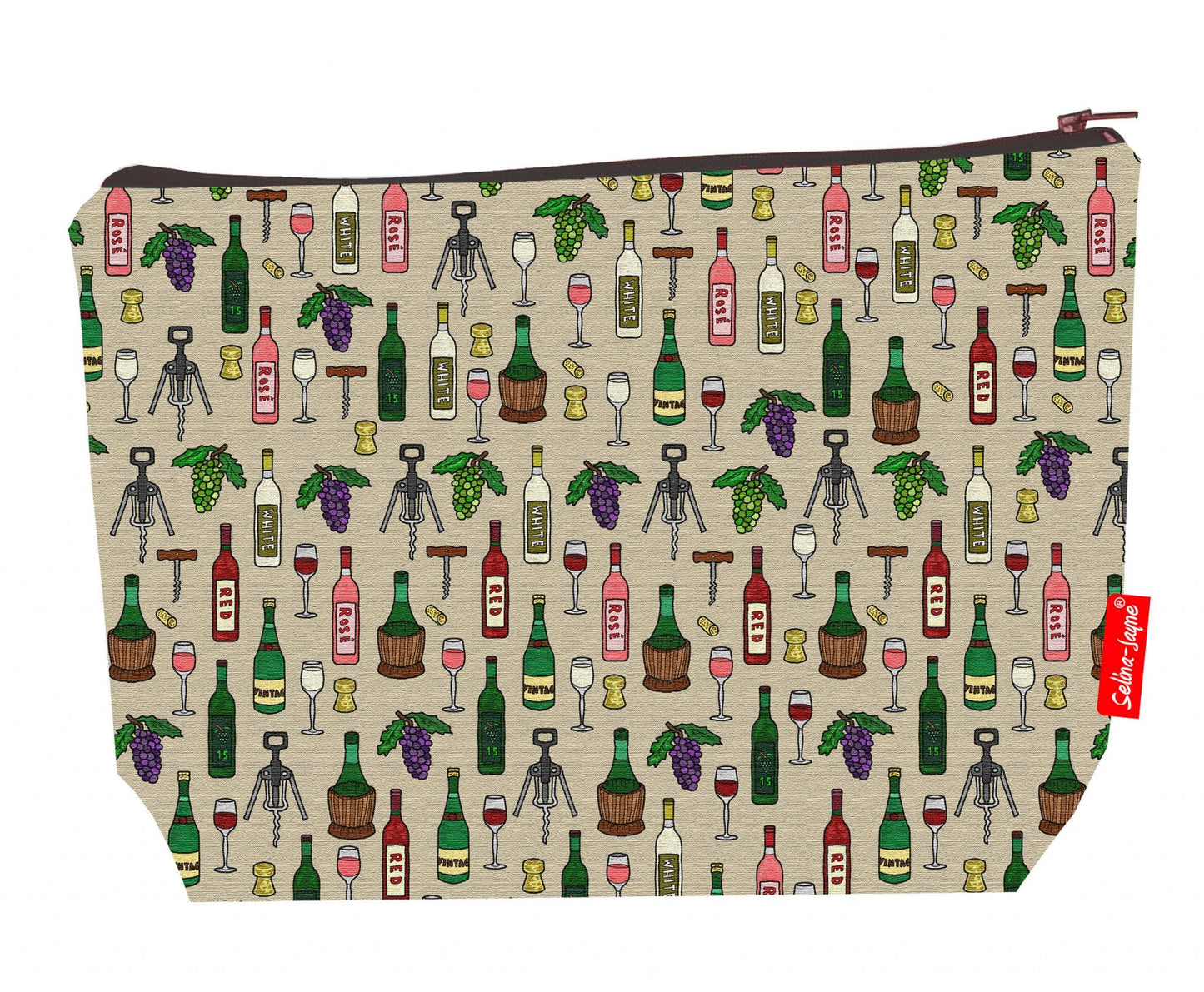 Premium wine lover wash bag with vibrant HD wine design, perfect for travel and everyday use