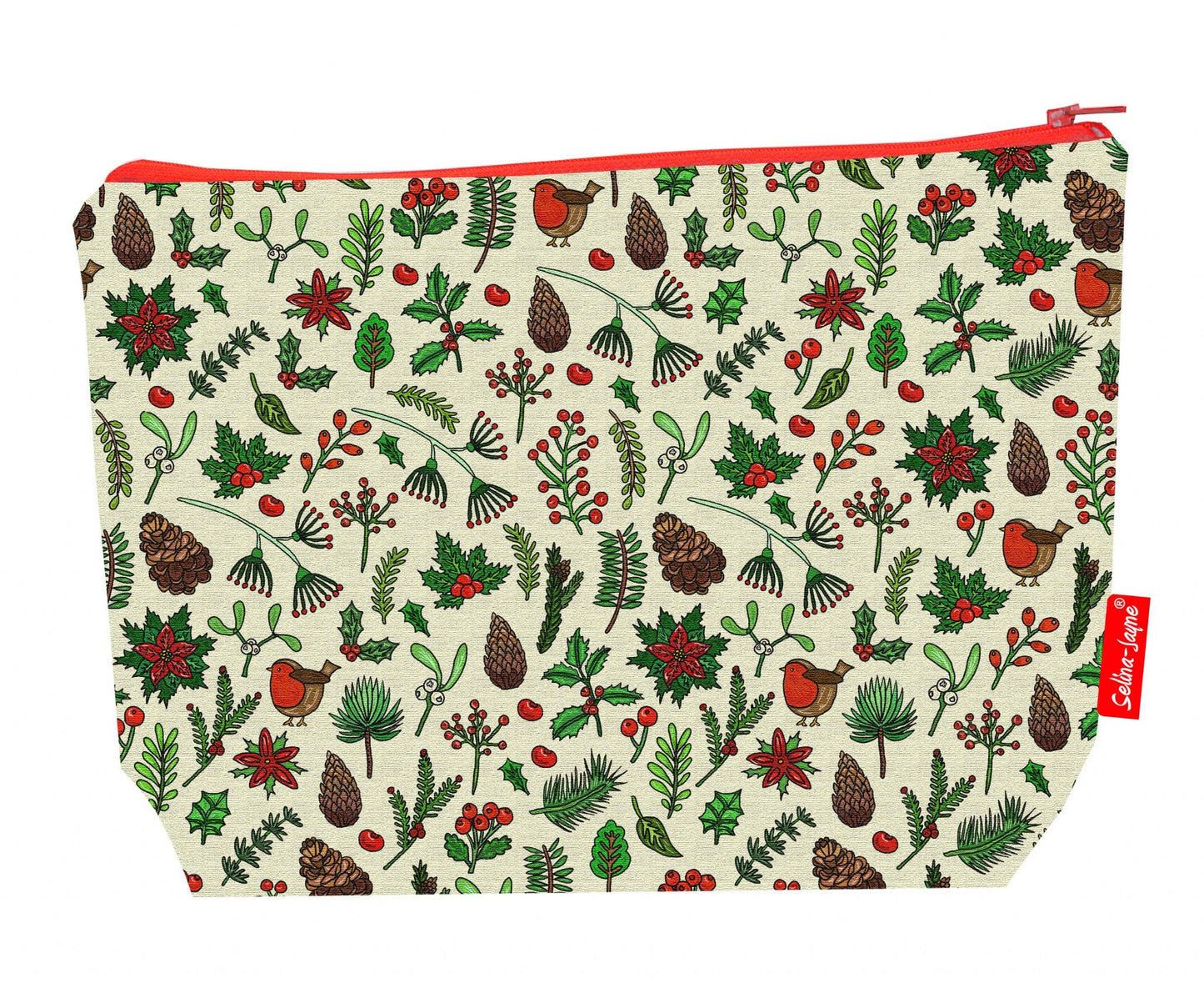 Premium seasonal wash bag with vibrant HD winter meadow design, perfect for travel and everyday use