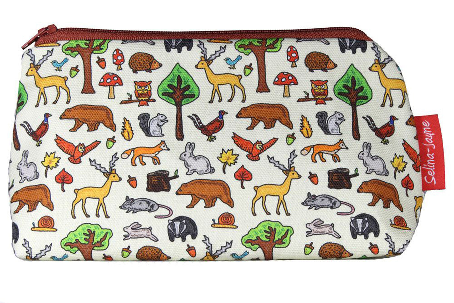 Woodland Animals cosmetic bag by Selina-Jayne featuring forest wildlife creatures design on premium polyester with wipe-clean lining