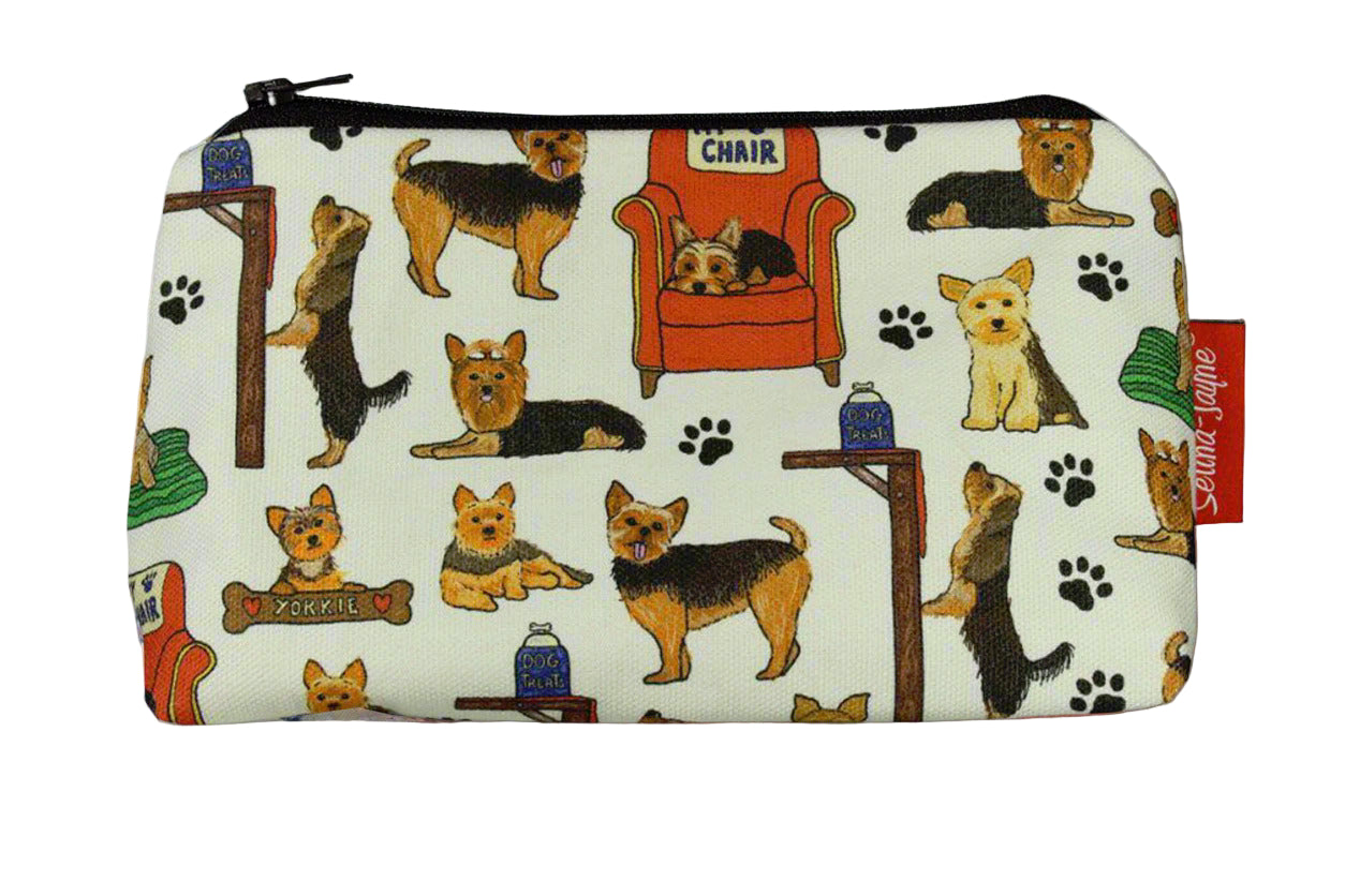 Yorkshire Terrier cosmetic bag by Selina-Jayne featuring Yorkie dog breed design on premium polyester with wipe-clean lining