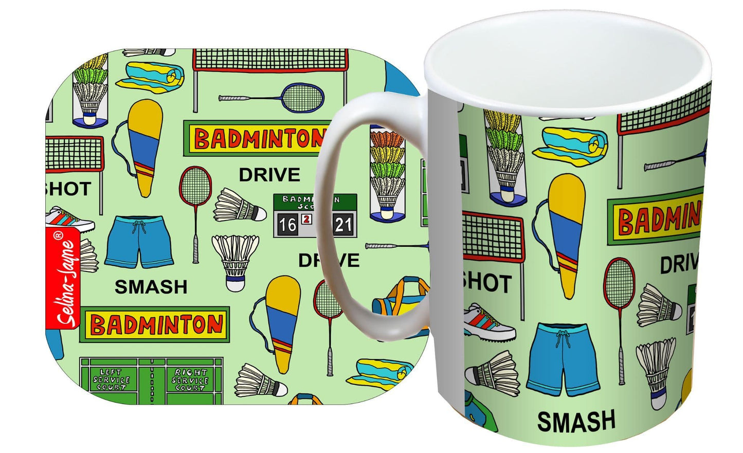 Badminton Mug and Coaster Gift Set by Selina-Jayne