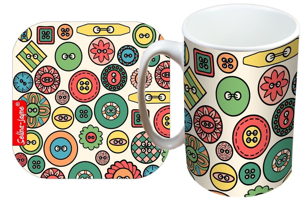 Buttons Mug and Coaster Gift Set by Selina-Jayne
