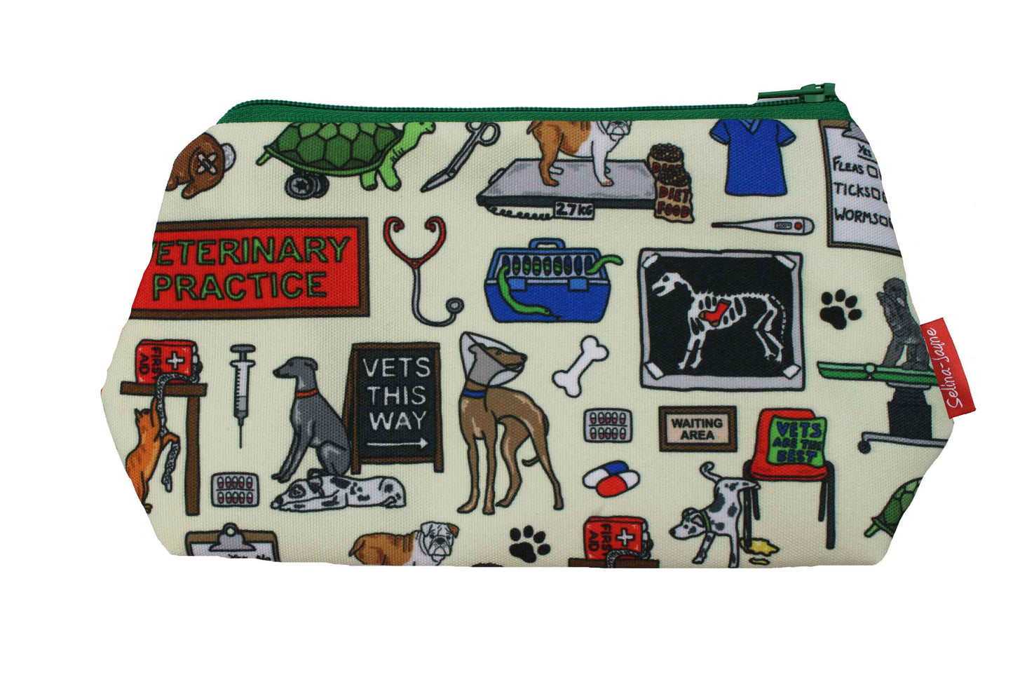 Cosmetic Bag with veterinary-themed design on a white background