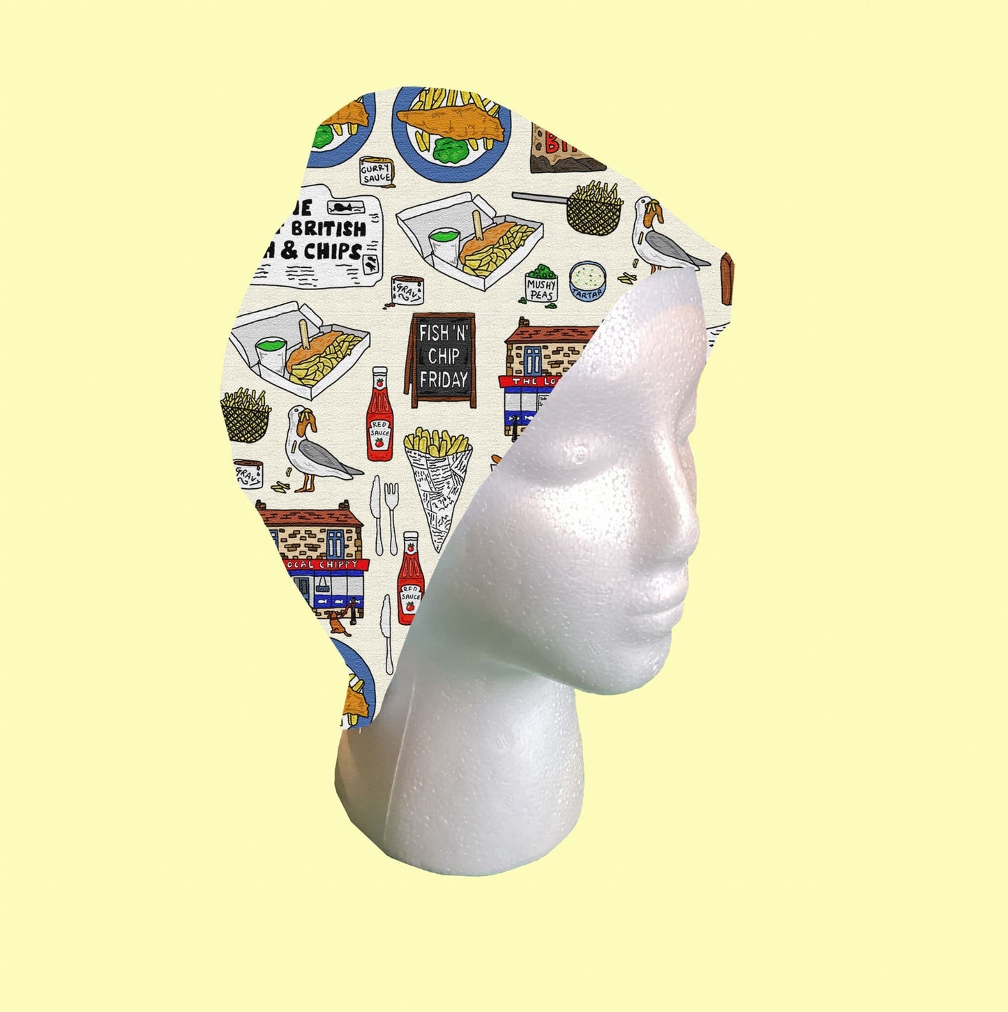 Fish and Chips Scrub Cap by Selina-Jayne