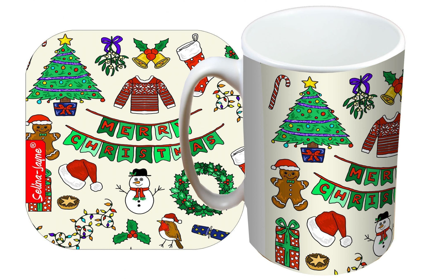 Merry Christmas Mug and Coaster Gift Set by Selina-Jayne