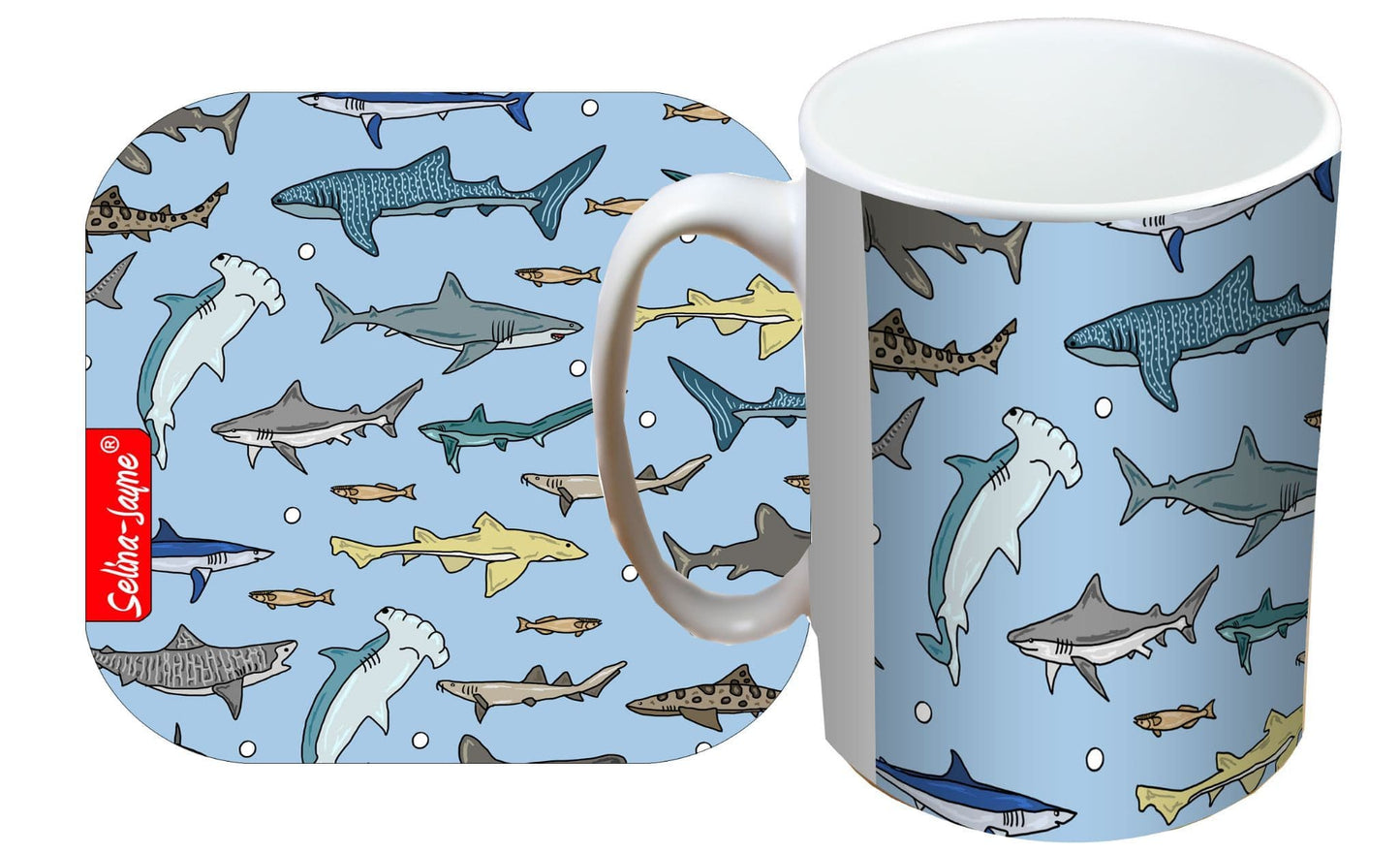 Sharks Mug and Coaster Gift Set by Selina-Jayne