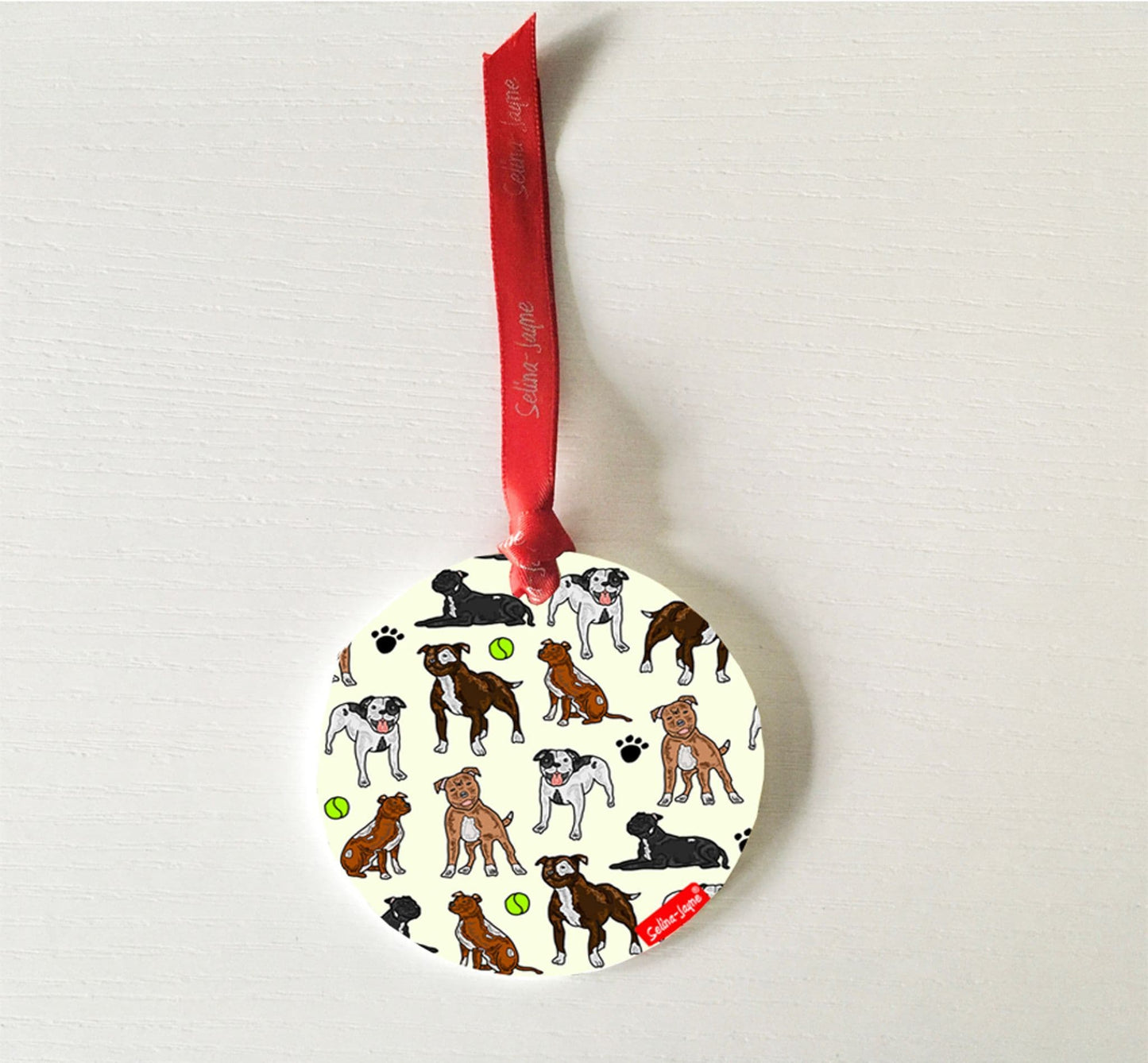 Staffy Dogs Hanging Decoration by Selina-Jayne