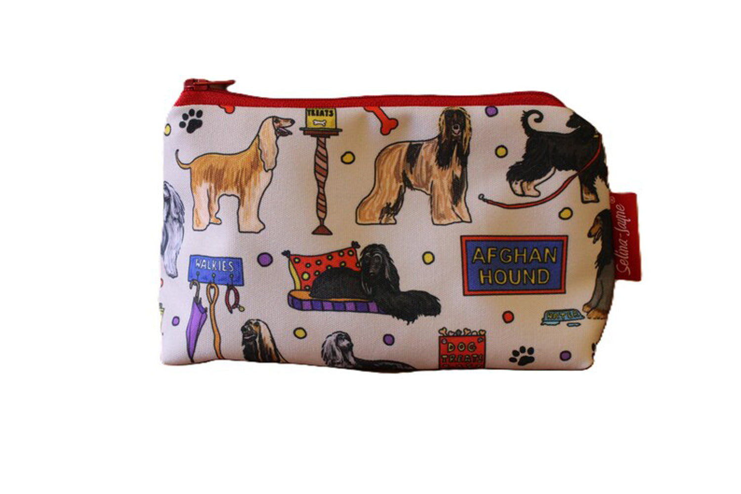 Premium Afghan Hound makeup bag gift for dog lovers with wipe-clean lining