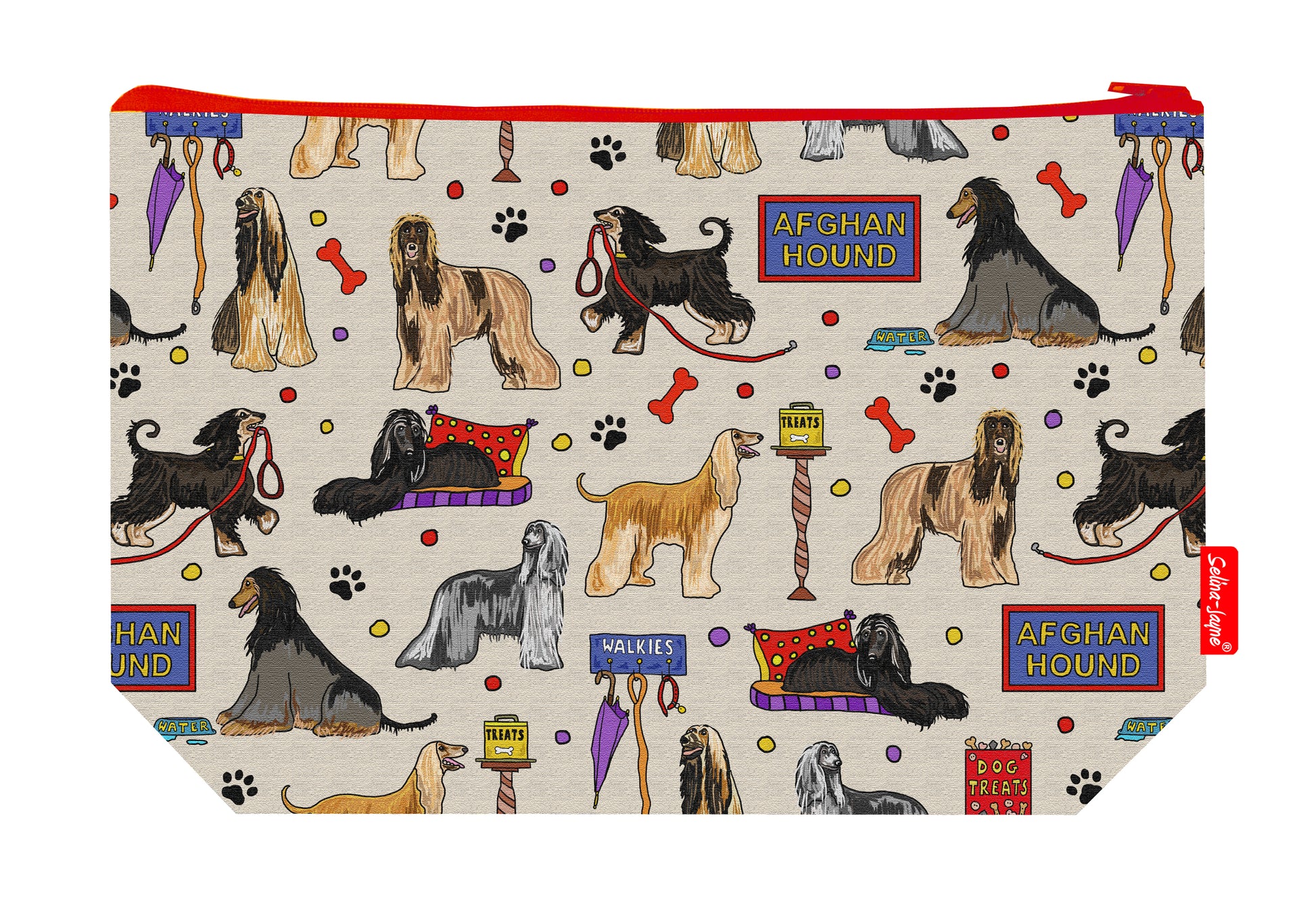 Premium Afghan Hound wash bag with vibrant HD print and washable lining