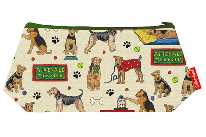 Airedale Terrier makeup bag showing premium quality and wipe-clean lining
