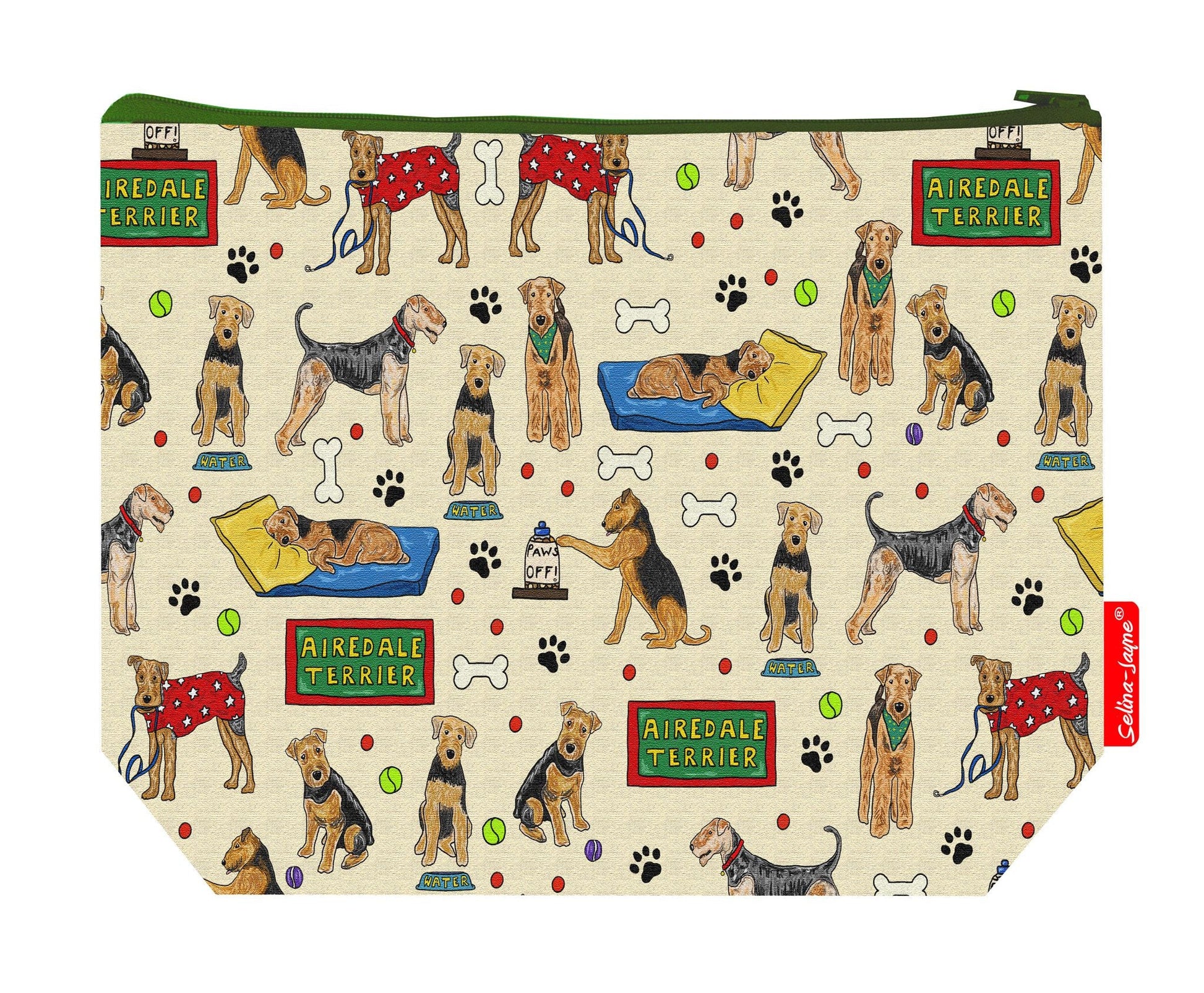 Premium dog lover wash bag with vibrant Airedale Terrier HD print and washable lining
