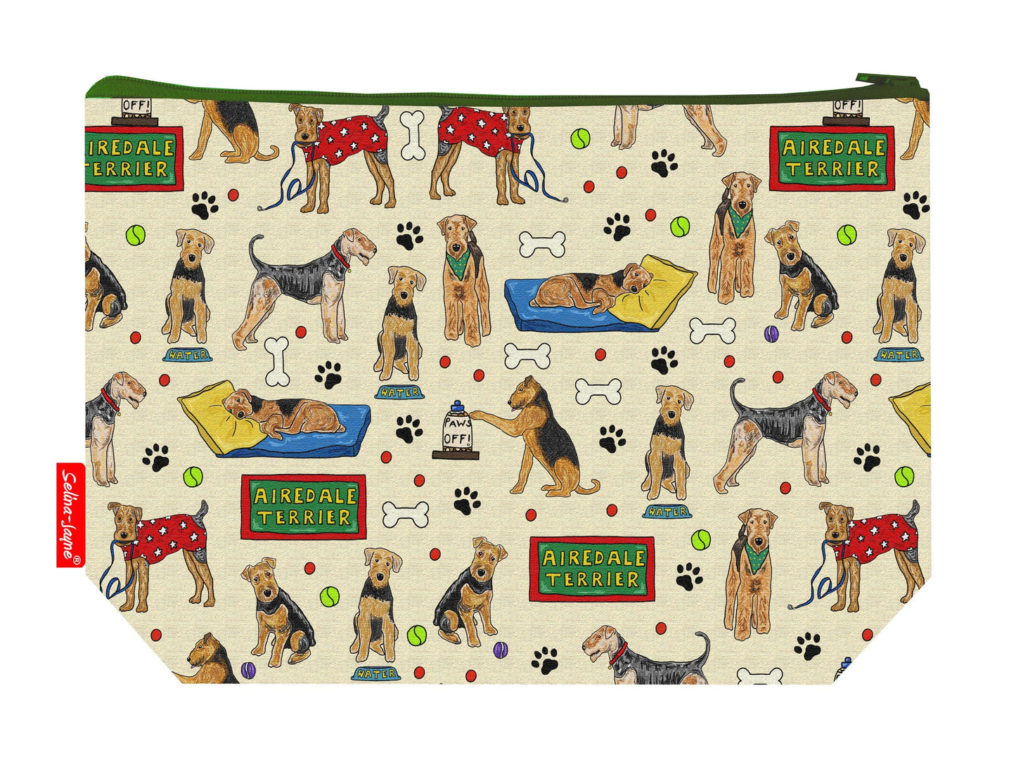 Airedale Terrier dog toiletry bag featuring breed artwork by Selina-Jayne Designs